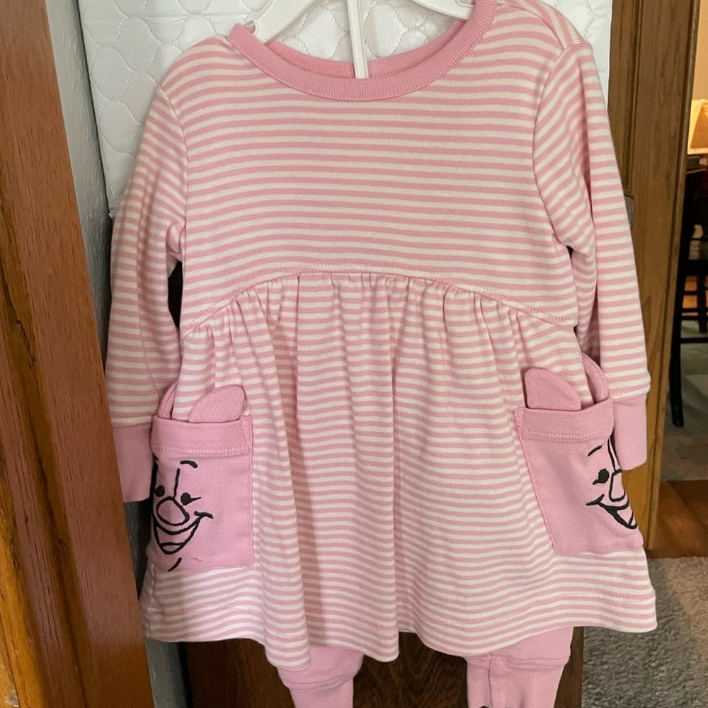 Disney Piglet Pink & White Striped Baby Dress with Piglet Leggings (12-18 Month)